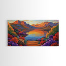 Lake Sunset, Desert, Mountains, Framed Canvas Print, colorful landscape wall decor, boho living room art, nature lovers gift