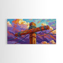 Wooden Pole, Nautical, Rope, Clouds, Framed Canvas Print, Rustic Coastal Art, Bathroom Wall Decor, Ocean-Inspired, Beach House Style