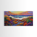 Sunset Ocean, Garden, View, Framed Canvas Print, coastal sunset wall art, tropical flowers, beach décor, boho landscape, living room