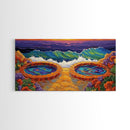Hot Tubs, Ocean, Sunset, Waves, Framed Canvas Print, Seaside spa art, whimsical coastal print, boho beach bathroom art, spa decor