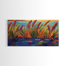 Autumn Lakeside, Grasses, Art, Framed Canvas Print, Fall coastal reed painting, rustic harvest decor, nature print, living room wall