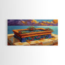 Tile Garden, Water, Feature, Framed Canvas Print Bright terracotta planter wall art, outdoor courtyard or patio decor, folk painting