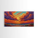 Sunset Ocean, Sky, Framed Canvas Print, Vibrant sunset ocean wall decor, clouds seascape painting, Living Room Wall Art, boho art