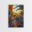 Tropical Jungle, Foliage, Path, Framed Canvas Print, Vibrant Botanical Wall Art, Boho Living Room Decor, Colorful Nature Painting