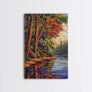 Forest Reflection, Autumn, Tranquil, Framed Canvas Print, peaceful forest reflection painting, Fall canvas wall art, nature living room decor