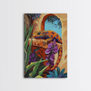 Gecko Tropical, Garden, Framed Canvas Print, Colorful Lizard Art, Desert Wall Decor, Nature Inspired Boho Art, Bathroom art,  Patio Wall Art