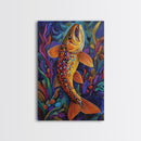 Trout Fish, Underwater, Nature, Framed Canvas Print, fishing cabin decor, wildlife art, nature lover gift, colorful lake house wall art