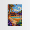Resort Courts, Palms, Canvas Print, Tropical travel art, boho outdoor decor, living room wall art, vacation dreamscape, palm tree landscape