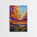 Sunset Sky, Coastal View, Vibrant Nature, Canvas Print, Landscape wall art, boho art, colorful sky painting, Living Room Wall Art
