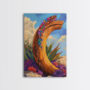 Driftwood, Woven Textile, Desert Sky, Framed Canvas Print, rustic wall art, southwest decor, colorful boho style, Entryway Wall Art