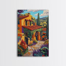 Spanish Villa, Rustic Path, Mediterranean Home Decor, Framed Canvas Print, Warm Color Art, Living Room Wall Art, Autumn Architecture Style