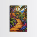 Tropical Trail, Jungle Pathway, Bright Nature Scene, Canvas Print, Boho Living Room Wall Art, Exotic Garden Decor, Colorful Tropical Painting
