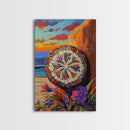 Mandala Sun, Beach Sunset, Boho Symbolism, Coastal Meditation Art, Zen Decor, Living Room Wall Art, Canvas Print, Colorful Texture