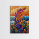 Feather Leaves, Ocean Vibe, Sunset Garden, Fall Colors, Framed Canvas Print, botanical wave art, autumn leaf decor, coastal plant painting