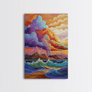 Stormy Coastal Sunset, Rainbow Clouds Over Ocean, Dramatic Sky Wall Art, Framed Canvas Print, Boho Nature Decor, Living Room Art