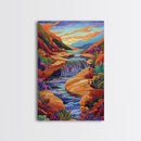 Canyon River Stream, Vibrant Landscape, Sunset Colors, Nature Scene, Framed Canvas Print, Bedroom Wall Art, Fall Home Decor, Boho Art