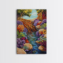 Tree Roots Water, Forest Creek, Vibrant Flora, Nature Beauty, Framed Canvas Print, Office Wall Art, Botanical Decor, Whimsical Art