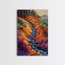 Forest Stream, Autumn, Nature, Framed Canvas Print, Colorful autumn forest creek scene, nature-inspired living room, fall rustic wall art