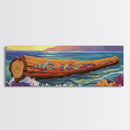 Ocean Driftwood Painting, Coastal Log Art, Vibrant Nautical Wall Scene, Framed Canvas Print, Beach House Decor, Living Room Art