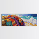 Ocean Blanket Painting, Sunset Coastline Scene, Canvas Print, Coastal Boho Wall Art, Bedroom or Beach House Decor