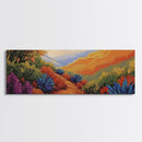 Vibrant Desert Path, Bold Landscape Painting, Agave and Sunset View, Framed Canvas Print, Southwest Kitchen or Hallway Wall Art