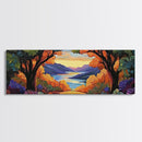 Autumn Lake View, Forest Path, Mountain Vibe, Framed Canvas Print, Fall Wall Art, Boho Landscape, Cozy Living Room Decor