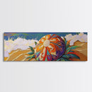 Sea Shell Flower, Ocean Breeze, Sunset Shoreline, Whimsical Beach Framed Canvas Print, Bathroom Wall Art, Tropical Coastal Art