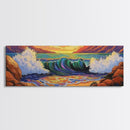 Ocean Power Crash, Colorful Seaside Painting, Bold Wave Art, Framed Canvas Print, Coastal Wall Decor, Beach House Living Room Style