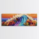 Tropical Surf, Floral Ocean, Hibiscus Wave, Vibrant Beach, Canvas Print, Bathroom Wall Art, Island Decor, Bright Summer Art