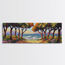 Coastal Trees, Ocean View, Beach Path, Vibrant Foliage, Framed Canvas Print, beach house decor, nature wall art, coastal living room style