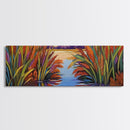 Sunset Reeds, Colorful Marsh, Reflected Peace, Framed Canvas Print, Autumn Wall Art, Living Room Decor, Vibrant Nature Landscape