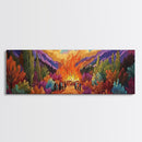 Autumn Bonfire Gathering, Vibrant Landscape, Colorful Fall Forest, Framed Canvas Print, Cabin Decor, Rustic Wall Art, Cozy Fall Art