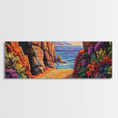 Coastal Path, Sunset Beach, Ocean Rocks, Canvas Print, Colorful Seascape Wall Art, Beach House Decor, Tropical Boho Living Room Art