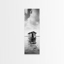 Floating Cabin, Water House, Tranquil Escape, Framed Canvas Print, Serene lake house wall art, Cabin decor, Nature minimalist bathroom print