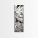 Coastal Street, Ocean View, Mediterranean Charm, Monochrome Photography, Framed Canvas Print, Living Room Print, Kitchen Wall Art
