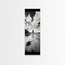 Lone Beach Walker, Dramatic Sky, Ocean Reflections, Solitude Moment, Framed Canvas Print, Hallway Wall Art, Moody Minimalist Decor