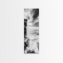 Ocean Waterfall, Coastal Nature, Monochrome Landscape, Framed Canvas Print, Minimalist Bathroom Wall Art, Black White Ocean Art