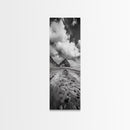Mountain Beach Path, Cloudy Sky Landscape, Black and White Nature Scene, Framed Canvas Print, Entryway Fall Coastal Wall Decor