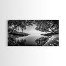 Tropical Shore Trees, Ocean Lagoon Stillness, Peaceful Island Cove, Canvas Print, Bathroom Wall Art, Minimalist Coastal Vibe, Cabin Decor