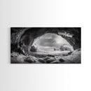 Frozen Ice Cave, Arctic Nature Art, Black and White Winter, Canvas Print, Holiday Wall Art, Nordic Cabin Decor, Winter Aesthetic
