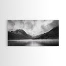 Mountain Lake, Misty Valley, Nature Serenity, Moody Landscape, Framed Canvas Print, Living Room Wall Art, Rustic Cabin Aesthetic