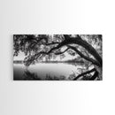 Serene Lake View, Tree Reflections, Calm Nature Landscape, Framed Canvas Print, Minimalist Bedroom or Spa Bathroom Wall Art