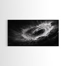 Ocean Vortex, Dramatic Waves, Sea Swirl, Storm Art, Framed Canvas Print, dark abstract art, gaming room decor, black and white power art
