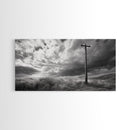 Power Pole, Rural Landscape, Stormy Sky, Country Calm, Framed Canvas Print, farmhouse entryway wall art, rustic black and white print