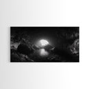 Sea Cave, Dark Ocean Cave, Natural Light Glow, Framed Canvas Print, Moody Nature Art, Living Room Wall Art, Monochrome Coastal Print
