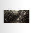 Grassy Trail Path, Earthy Nature Print, Rustic Outdoor Landscape, Wilderness Home Decor, Autumn Hallway Art, Framed Canvas Print