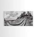 Striped Cliffs, Coastal Layers, Forest Edge, Earth Patterns, Framed Canvas Print, Nature Abstract Art, Bedroom Wall Decor
