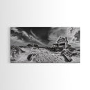 Abandoned House, Beach Shack, Coastal Ruins, Windy Sky, Canvas Print, Rustic Wall Art, Fall Home Decor, Dramatic Seaside Scene