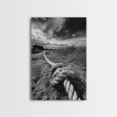 Nautical Rope Knot, Coastal Texture, Ocean Breeze, Framed Canvas Print, Beach House Wall Art, Rustic Nautical Decor, Minimalist Style
