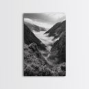 Foggy Mountain Valley, Nature Escape, Serene Wall Art, Framed Canvas Print, Adventure Photography, Cabin Autumn Decor